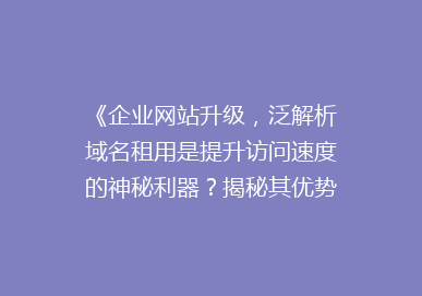 《企业网站升级，泛解析域名租用是提升访问速度的神秘利器？揭秘其优势与选择技巧》
