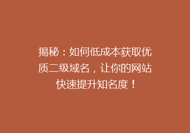 揭秘：如何低成本获取优质二级域名，让你的网站快速提升知名度！