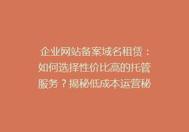 企业网站备案域名租赁：如何选择性价比高的托管服务？揭秘低成本运营秘诀！