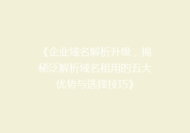 《企业域名解析升级，揭秘泛解析域名租用的五大优势与选择技巧》