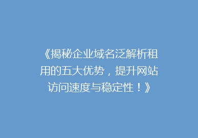 《揭秘企业域名泛解析租用的五大优势，提升网站访问速度与稳定性！》