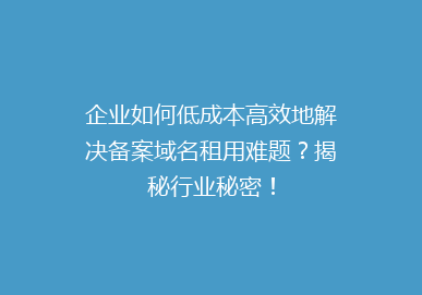 企业如何低成本高效地解决备案域名租用难题？揭秘行业秘密！