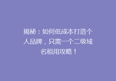 揭秘：如何低成本打造个人品牌，只需一个二级域名租用攻略！