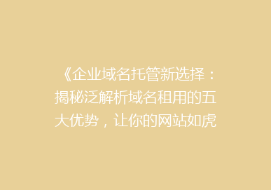 《企业域名托管新选择：揭秘泛解析域名租用的五大优势，让你的网站如虎添翼！》
