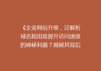 《企业网站升级，泛解析域名租用是提升访问速度的神秘利器？揭秘其背后的秘密！》