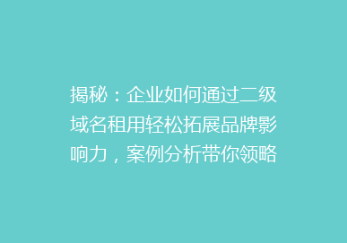 揭秘：企业如何通过二级域名租用轻松拓展品牌影响力，案例分析带你领略优势！