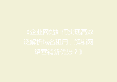 《企业网站如何实现高效泛解析域名租用，解锁网络营销新优势？》