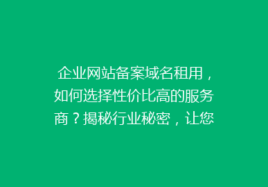 企业网站备案域名租用，如何选择性价比高的服务商？揭秘行业秘密，让您的网站快速上线！