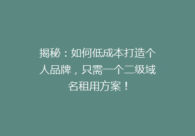 揭秘：如何低成本打造个人品牌，只需一个二级域名租用方案！
