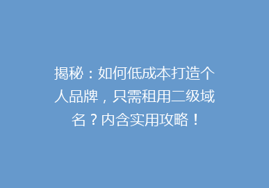 揭秘：如何低成本打造个人品牌，只需租用二级域名？内含实用攻略！