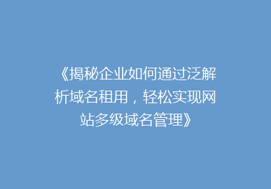 《揭秘企业如何通过泛解析域名租用，轻松实现网站多级域名管理》