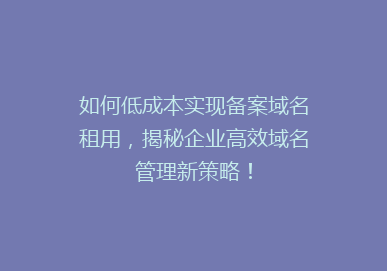 如何低成本实现备案域名租用，揭秘企业高效域名管理新策略！