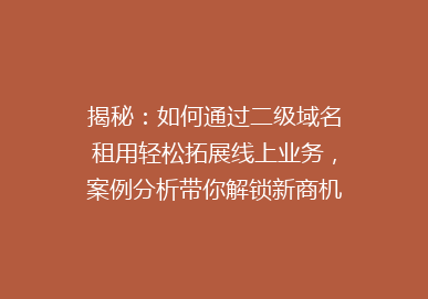 揭秘：如何通过二级域名租用轻松拓展线上业务，案例分析带你解锁新商机！