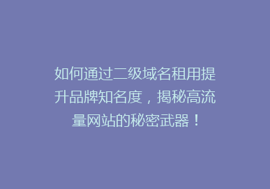如何通过二级域名租用提升品牌知名度，揭秘高流量网站的秘密武器！