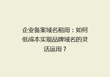 企业备案域名租用：如何低成本实现品牌域名的灵活运用？