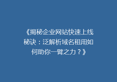 《揭秘企业网站快速上线秘诀：泛解析域名租用如何助你一臂之力？》