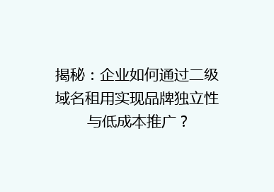 揭秘：企业如何通过二级域名租用实现品牌独立性与低成本推广？