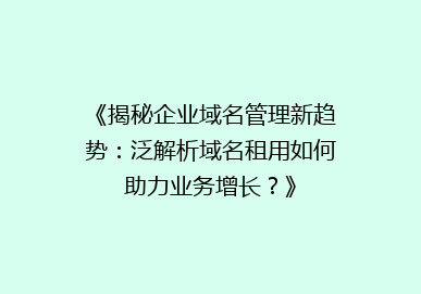《揭秘企业域名管理新趋势：泛解析域名租用如何助力业务增长？》