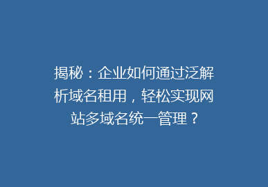 揭秘：企业如何通过泛解析域名租用，轻松实现网站多域名统一管理？