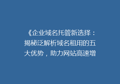 《企业域名托管新选择：揭秘泛解析域名租用的五大优势，助力网站高速增长！》