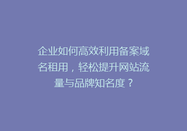企业如何高效利用备案域名租用，轻松提升网站流量与品牌知名度？