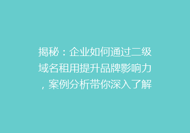 揭秘：企业如何通过二级域名租用提升品牌影响力，案例分析带你深入了解！