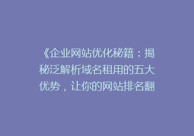 《企业网站优化秘籍：揭秘泛解析域名租用的五大优势，让你的网站排名翻倍！》