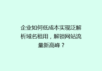 企业如何低成本实现泛解析域名租用，解锁网站流量新高峰？