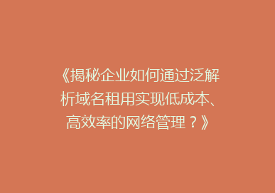 《揭秘企业如何通过泛解析域名租用实现低成本、高效率的网络管理？》