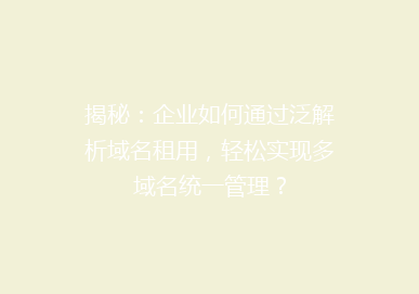 揭秘：企业如何通过泛解析域名租用，轻松实现多域名统一管理？