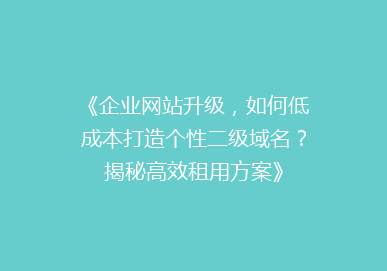 《企业网站升级，如何低成本打造个性二级域名？揭秘高效租用方案》