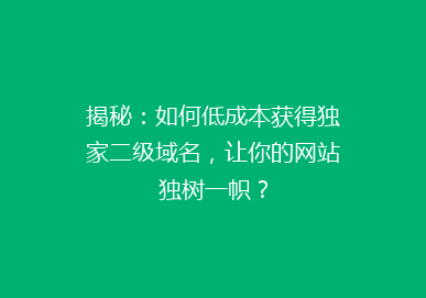 揭秘：如何低成本获得独家二级域名，让你的网站独树一帜？