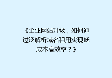 《企业网站升级，如何通过泛解析域名租用实现低成本高效率？》