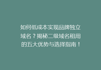 如何低成本实现品牌独立域名？揭秘二级域名租用的五大优势与选择指南！