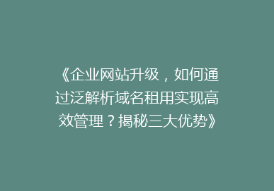 《企业网站升级，如何通过泛解析域名租用实现高效管理？揭秘三大优势》