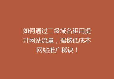 如何通过二级域名租用提升网站流量，揭秘低成本网站推广秘诀！