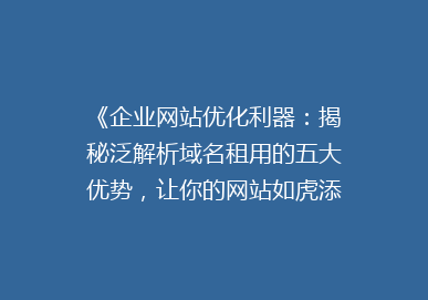 《企业网站优化利器：揭秘泛解析域名租用的五大优势，让你的网站如虎添翼！》