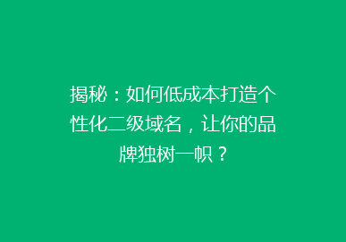 揭秘：如何低成本打造个性化二级域名，让你的品牌独树一帜？