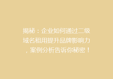 揭秘：企业如何通过二级域名租用提升品牌影响力，案例分析告诉你秘密！
