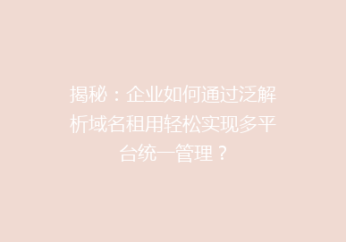 揭秘：企业如何通过泛解析域名租用轻松实现多平台统一管理？