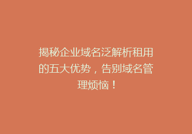 揭秘企业域名泛解析租用的五大优势，告别域名管理烦恼！