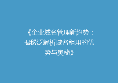 《企业域名管理新趋势：揭秘泛解析域名租用的优势与奥秘》