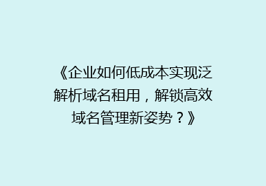 《企业如何低成本实现泛解析域名租用，解锁高效域名管理新姿势？》