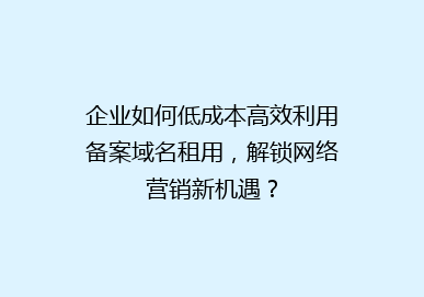 企业如何低成本高效利用备案域名租用，解锁网络营销新机遇？