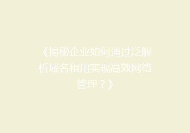 《揭秘企业如何通过泛解析域名租用实现高效网络管理？》