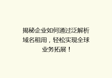 揭秘企业如何通过泛解析域名租用，轻松实现全球业务拓展！
