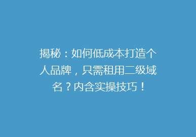 揭秘：如何低成本打造个人品牌，只需租用二级域名？内含实操技巧！