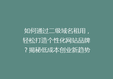 如何通过二级域名租用，轻松打造个性化网站品牌？揭秘低成本创业新趋势！