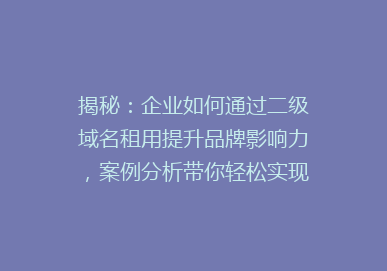 揭秘：企业如何通过二级域名租用提升品牌影响力，案例分析带你轻松实现！