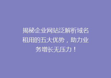 揭秘企业网站泛解析域名租用的五大优势，助力业务增长无压力！